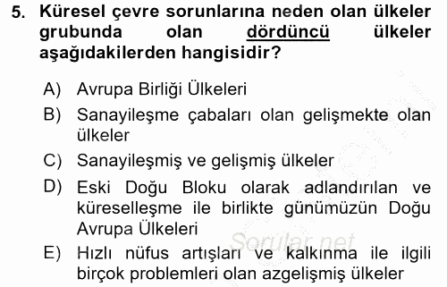 Doğal Kaynaklar ve Çevre Ekonomisi 2016 - 2017 Ara Sınavı 5.Soru