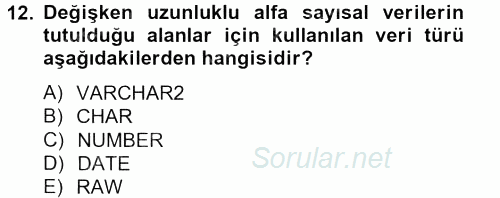 Sağlık Kurumlarında Bilgi Sistemleri 2013 - 2014 Tek Ders Sınavı 12.Soru