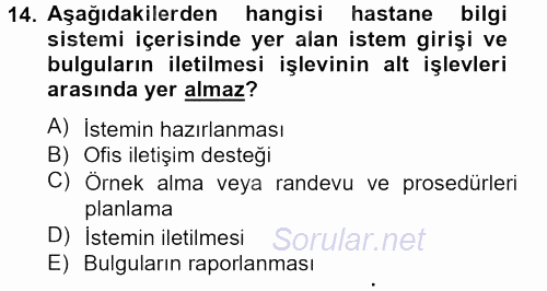 Sağlık Kurumlarında Bilgi Sistemleri 2013 - 2014 Tek Ders Sınavı 14.Soru