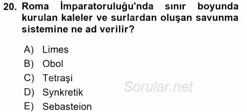 Uygarlık Tarihi 1 2016 - 2017 3 Ders Sınavı 20.Soru