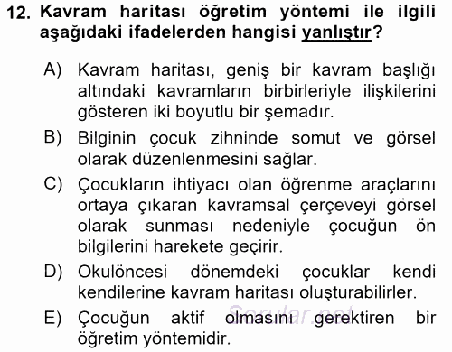Okulöncesinde Fen Eğitimi 2017 - 2018 Dönem Sonu Sınavı 12.Soru