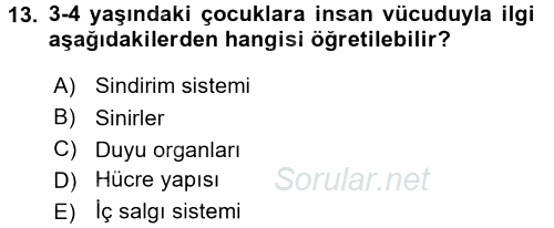 Okulöncesinde Fen Eğitimi 2017 - 2018 Dönem Sonu Sınavı 13.Soru