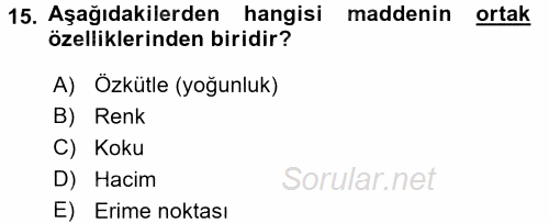 Okulöncesinde Fen Eğitimi 2017 - 2018 Dönem Sonu Sınavı 15.Soru