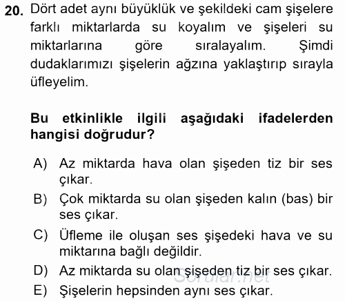 Okulöncesinde Fen Eğitimi 2017 - 2018 Dönem Sonu Sınavı 20.Soru