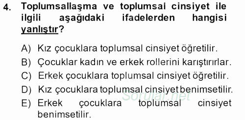 Toplumsal Cinsiyet Sosyolojisi 2013 - 2014 Ara Sınavı 4.Soru