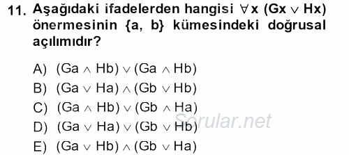 Sembolik Mantık 2013 - 2014 Dönem Sonu Sınavı 11.Soru