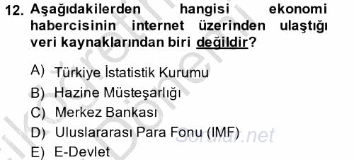 Haber Türleri 2014 - 2015 Ara Sınavı 12.Soru