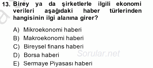 Haber Türleri 2014 - 2015 Ara Sınavı 13.Soru