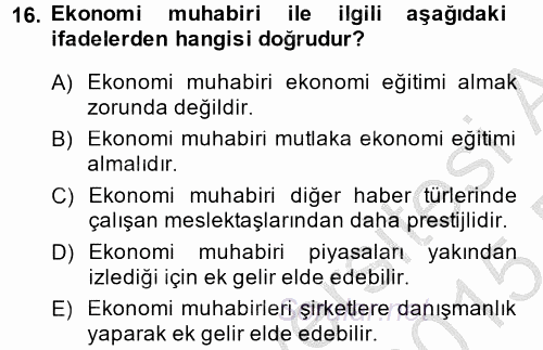 Haber Türleri 2014 - 2015 Ara Sınavı 16.Soru