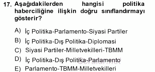 Haber Türleri 2014 - 2015 Ara Sınavı 17.Soru