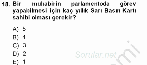 Haber Türleri 2014 - 2015 Ara Sınavı 18.Soru