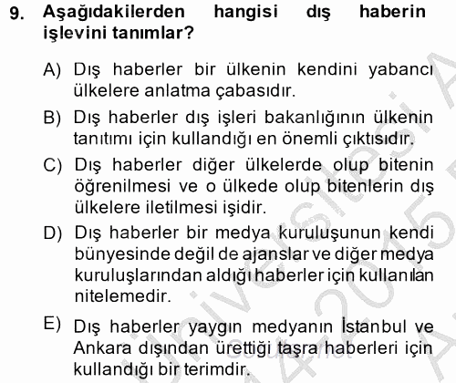 Haber Türleri 2014 - 2015 Ara Sınavı 9.Soru