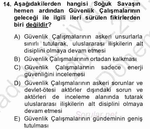 Strateji ve Güvenlik 2014 - 2015 Dönem Sonu Sınavı 14.Soru