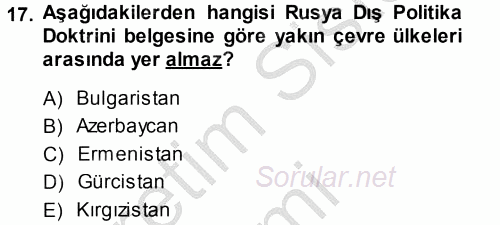 Strateji ve Güvenlik 2014 - 2015 Dönem Sonu Sınavı 17.Soru