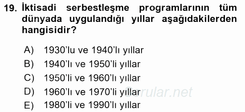 Hizmetler Ekonomisi 2016 - 2017 Ara Sınavı 19.Soru