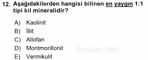 Toprak Bilgisi ve Bitki Besleme 2017 - 2018 Ara Sınavı 12.Soru