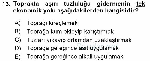 Toprak Bilgisi ve Bitki Besleme 2017 - 2018 Ara Sınavı 13.Soru