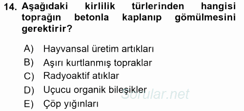 Toprak Bilgisi ve Bitki Besleme 2017 - 2018 Ara Sınavı 14.Soru