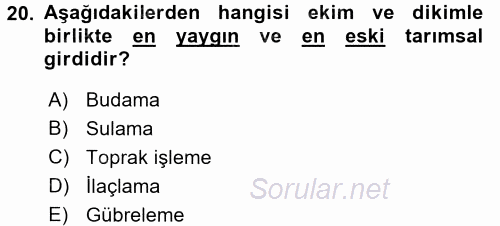 Toprak Bilgisi ve Bitki Besleme 2017 - 2018 Ara Sınavı 20.Soru