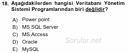 Sağlık Kurumlarında Bilgi Sistemleri 2015 - 2016 Ara Sınavı 18.Soru