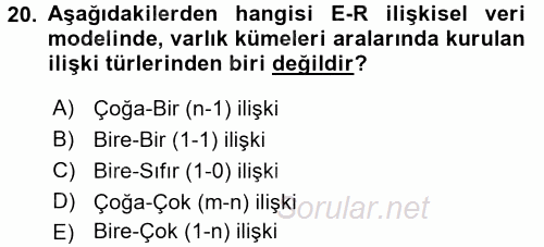 Sağlık Kurumlarında Bilgi Sistemleri 2015 - 2016 Ara Sınavı 20.Soru