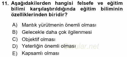 Eğitim Felsefesi 2015 - 2016 Ara Sınavı 11.Soru