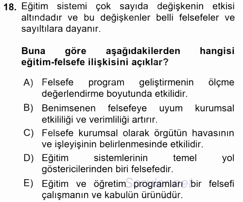 Eğitim Felsefesi 2015 - 2016 Ara Sınavı 18.Soru