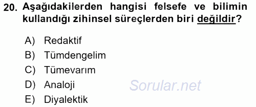 Eğitim Felsefesi 2015 - 2016 Ara Sınavı 20.Soru