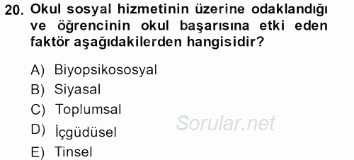 Sosyal Hizmet Kuruluşları 2013 - 2014 Dönem Sonu Sınavı 20.Soru