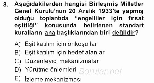 Sosyal Hizmet Kuruluşları 2013 - 2014 Dönem Sonu Sınavı 8.Soru