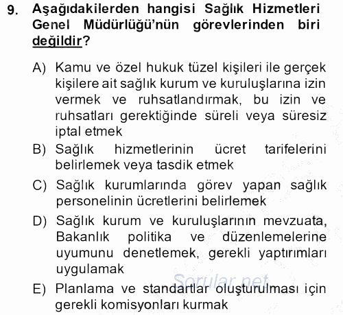 Sosyal Hizmet Kuruluşları 2013 - 2014 Dönem Sonu Sınavı 9.Soru