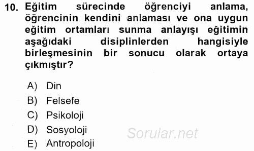 Eğitim Bilimine Giriş 2015 - 2016 Ara Sınavı 10.Soru