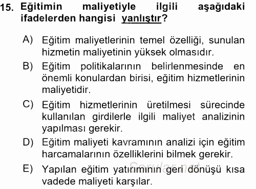 Eğitim Bilimine Giriş 2015 - 2016 Ara Sınavı 15.Soru