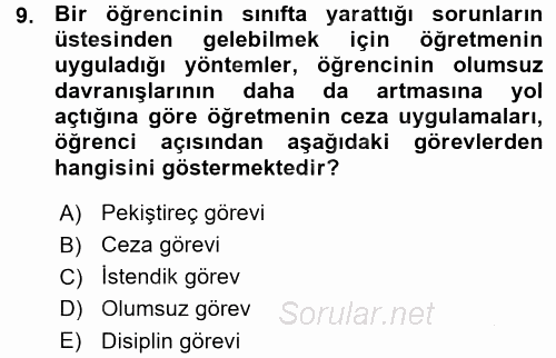 Eğitim Bilimine Giriş 2015 - 2016 Ara Sınavı 9.Soru