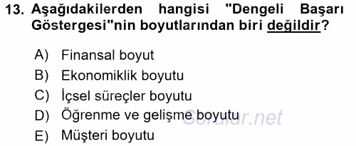 Stratejik Yönetim 1 2015 - 2016 Tek Ders Sınavı 13.Soru