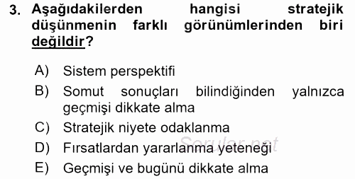 Stratejik Yönetim 1 2015 - 2016 Tek Ders Sınavı 3.Soru