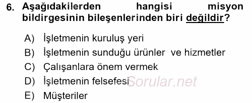 Stratejik Yönetim 1 2015 - 2016 Tek Ders Sınavı 6.Soru