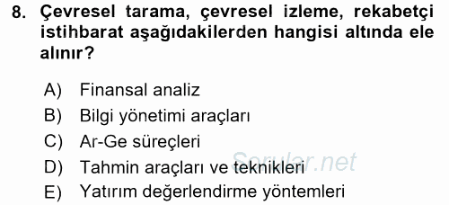 Stratejik Yönetim 1 2015 - 2016 Tek Ders Sınavı 8.Soru