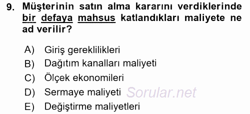 Stratejik Yönetim 1 2015 - 2016 Tek Ders Sınavı 9.Soru