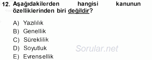 Genel Vergi Hukuku 2014 - 2015 Dönem Sonu Sınavı 12.Soru