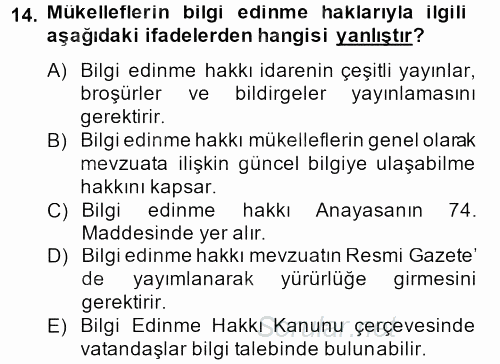 Genel Vergi Hukuku 2014 - 2015 Dönem Sonu Sınavı 14.Soru