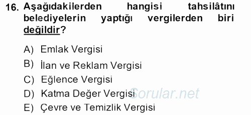 Genel Vergi Hukuku 2014 - 2015 Dönem Sonu Sınavı 16.Soru