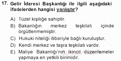 Genel Vergi Hukuku 2014 - 2015 Dönem Sonu Sınavı 17.Soru