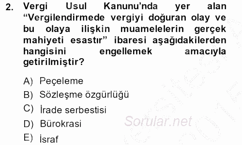 Genel Vergi Hukuku 2014 - 2015 Dönem Sonu Sınavı 2.Soru