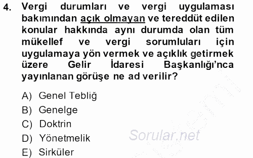 Genel Vergi Hukuku 2014 - 2015 Dönem Sonu Sınavı 4.Soru