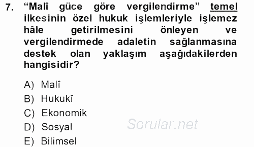 Genel Vergi Hukuku 2014 - 2015 Dönem Sonu Sınavı 7.Soru