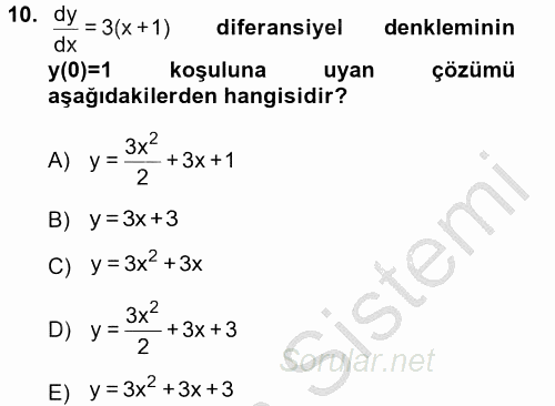 Matematik 2 2012 - 2013 Ara Sınavı 10.Soru