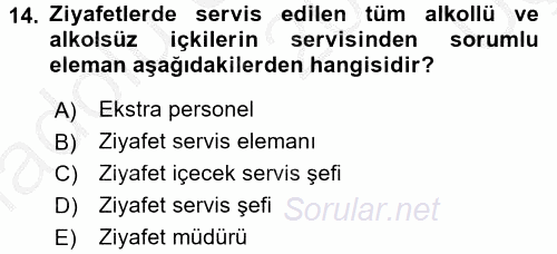 Otel İşletmelerinde Destek Hizmetleri 2016 - 2017 3 Ders Sınavı 14.Soru