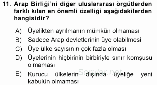 Uluslararası Örgütler 2017 - 2018 3 Ders Sınavı 11.Soru