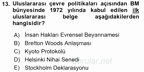 Uluslararası Örgütler 2017 - 2018 3 Ders Sınavı 13.Soru